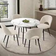Oikiture 5PCS Dining sets 110cm Round Table with 4PCS Chairs White Sherpa