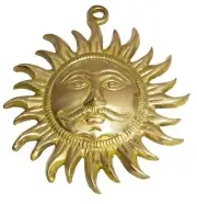 Suraj Face Brass Statue Idol Yellow Gold Finish Sun Head Wall Decorative 24 cm