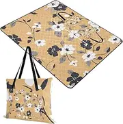 Yoogain Beach Accessories Waterproof Lawn Beach Blankets Waterproof Sandproof for 8 to 10 Adults Summer Gift Minimalist Flower Brown 60x80in