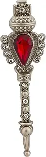 [Knighthood] Men's Silver Key With Red Stone And Swarovski Detailing Lapel Pin/Brooch Silver (Silver) (KHKN-2018-LP-35)