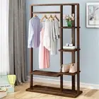 Large Bamboo Clothes Rack Full Open Garment Wardrobe Dress Pants Scarves Racks
