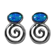 Sterling Silver Greek Spiral Key With Synthetic Opal Earrings, 10 x 14mm