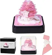 Xadothat 3D Memo & Scratch Pads Calendar 2024,Sakura Tree 3D Art Memo Pad With Lights -Time Piece Calendar DIY Carving Art Notepad. (Pink) SWMRL-01