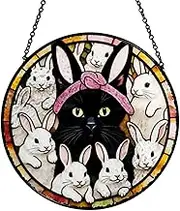Window Art Sun Catchers, Wall Decor Art Pendant with Cat and Bunny Pattern, Aesthetic Garden Rainbow Maker Ornament for Balconies, Doorways, Walls