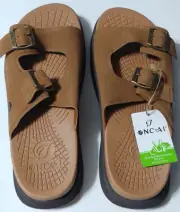 Oncai Mens Slides Sandals 12 Khaki Brown Adjustable Buckles Open Toe OM2Y6 New
