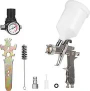 High Volume Low Pr ure Feed Paint Sprayer with 600ml Plastic Cup 1. m Nozzles Air Spray Paint Kit with Regulator Air Car Paint Sprayer for Housing Painting Furniture Surface Wall Silver One Size