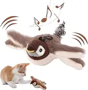 Costec Interactive Cat Toys, Rechargeable Flapping Wings Sparrow Catnip Toys, Chirping Toy, Simulation Bird Interactive Automatic, Cat Toy for Kitten Exercise, Fluffy Plush Pet Toys, Touch Activated