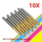 10Pcs 1/8" Shank Carbide End Mill CNC Milling Engraving Cutter Tool Router Bits
