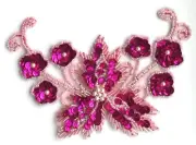 Fuchsia Pink Large Floral Flower Beaded Sequined Sew-On Applique Craft Patch VTG
