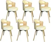 Set of 6 Beige Leather Swivel Dining Chairs Ergonomic Chairs for Dining Room Lounge Office and Dressing Table