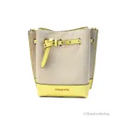 Michael Kors Emilia Small Canvas Leather Bucket Messenger Bag Yellow