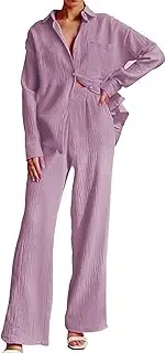 [Generic] Women's 2024 European and American Spring and Autumn New Loose Stretch Wrinkled Long Sleeved Shirt Wide Leg Pants Casual Suit Women's 2 Set Girl