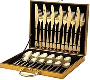 Flexiecom EliteGold 24-Piece Cutlery Set – Premium Stainless Steel Golden Silverware for 6, Luxurious Flatware Set with Knife, Fork, Spoon, Dessert Spoon – Modern Dining Essentials for Elegant Homes