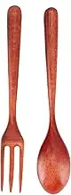 Baxnore 2 Piece Wooden Fork Spoon Set, Heat Resistant Kitchen Utensils Wooden Cutlery Set for Home Restaurant, Non Scratch Tableware, Cooking Tools (A Set of Lacquer nanmu Spoon Forks)