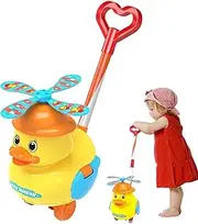 Wooden | Yellow Duck Push Toys | Multi-Function Anti-Rollover Walker | Quacking Sounds and Waddling Action Toddler Learning to Walk Toy, Push Walker for Kids, Walking Toy