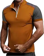 [Generic] Henley Shirts for Men Short Sleeve Color Block T-Shirts Quarter Zipper Shirt 1/4 Zip Tops Blouses Summer Casual Tees