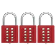 3Pcs Push Button Combination Padlock 10-Digit 5-Position Lock Red