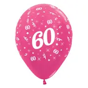 60th Birthday Metallic Fuchsia Latex Balloons 6 Pack
