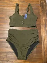 New With Tag Women’s Two Piece Dark Green Swimsuit, Size 14