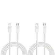 2PK Bonelk Long-Life Easy Grip USB-C Male Charging Cable 240W Connector 1.5m WHT