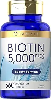 Biotin 5000mcg | 240 Vegetarian Tablets | Beauty Formula Supplement | Non-GMO, Gluten Free | by Carlyle