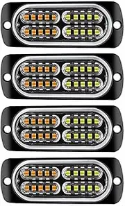 20 Led Strobe Lights Warning Car Emergency Slim Flashing Light Bar, Super Bright Waterproof Vehicles Trucks 12-24 v Beacon Warning Hazard Flash Strobe Lamps (4 pcs) (white yellow)
