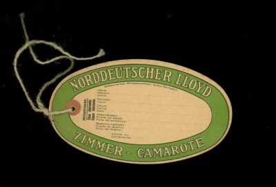 1935 German Luggage Tag Norddeutscher Lloyd ZImmer Camarote
