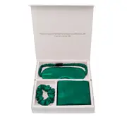 100% Mulberry 19Momme Silk Sleep Set with Silk Bedding Pillowcase Eye Mask and Scrunchie-Green
