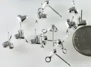 Earring Post, 24 Silver Plated 6mm Heart Earstuds with Drop Loop Earring Post *