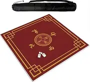 Large Mahjong Mat with Black Carrying Bag, Thick Anti Slip Mahjong Paigow Table Mat, Table Mat for Mahjong Paigow Poker Card Games,red (140 cm/55.11 in)