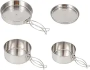 4PCS Portable Camping Cooking Pot Set Stainless Steel Cookware Hiking Picnic Pan