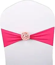Chair Bands,Chair Sashes,Spandex Chair Sash with Rose Ball Artifical Wedding Chair Sashes Wedding Chair Bow Tie Chair Cover Band Party,Red,100PCS (Color : Blu, Size : 20PCS) (Color : Rose Red, Size