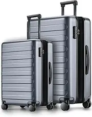 [NINETYGO] Carry on Luggage 22 X 14 X 9 Airline Approved, 20 Inch Luggage for 3-5 Days Travel, Double Spinner Wheels, 100% Hardshell PC, TSA Lock, 00-Grey (Expandable), Set 2PCS (20-Inch/28-Inch