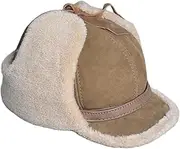 [keusyoi] Winter Leather Hat Men Fur Wool Hat Warm Thick Earflaps Bomber Hats Men's Baseball Cap Russian Hat, Beige Yellow, 59cm