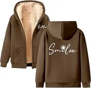 [Generic] Full Zip Hooded Jacket Cute Daisy Print Sweatshirt Thick Fleece Lined Hoodies for Girls Sherpa Thermal Preppy Hood Coat
