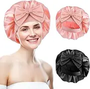 JIANGWEIF Satin Sleep Bonnet, 2 Pack Silk Hair Cap with Elastic Band, Soft Elastic Band Hair Bonnet, Adjustable Silk Night Hairs Cap Soft Elastic Band Silks Bonnets for Sleeping