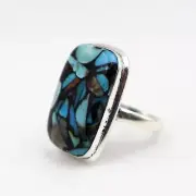 Rectangle Shape Blue Copper Turquoise Ring Oval Shape Signet Ring Gift Jewelry