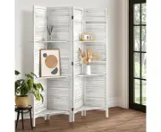 Amalfi Timber Louvre Room Divider & Privacy Screens with Shelves| Versatile Room Panel Divider Display Unit| 2 Colours - White