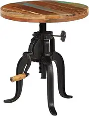 vidaXL Solid Reclaimed Wood and Cast Iron Side Table - Round Vintage Style Adjustable Height Side Table Suitable for Living Room, Bedroom, or Office Spaces