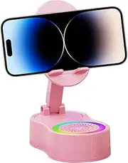 Cellphone Stand for Desk,Cell Phone Holders for Desk - Adjustable Portable RGB Mount with Microphone Speaker for Counter Vanity Nightstand Travel Car Airplane Bedroom