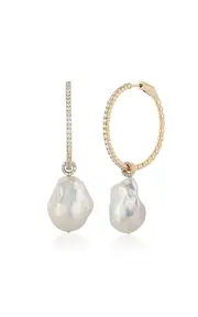 [Mateo] 14kt Yellow Gold Diamond, Baroque Pearl Earrings