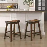 Finnian Saddle Solid Wood Counter Height Bar Stool Set of 2 - Saddle Kitchen Sto