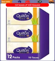 Quilton 3 Ply Aloe Vera Facial tissues, (12 Packs of 110 tissues)