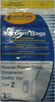 Hoover Part#4010100Z - Hoover Vacuum Type Z Replacement Vacuum Bags Microfilt...