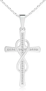 [Angara] Natural Pave-Set Diamond Infinity Cross Dangle Pendant Necklace in 14ct Solid Gold for Women | April Birthstone Jewellery for Her