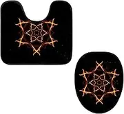 Toilet Lid Cover and U-Shaped Toilet Floor Mat Set of 2 Pieces, Pentagram Witches Toilet Mat Set, Machine Washable Seat Covers Non-Slip Absorbent Rugs