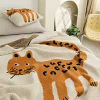 在飛比找松果購物優惠-可愛斑點豹針織毯 舒適午睡 沙發毯子 單人毯 床尾毯 (3.
