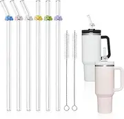 DUMING-IN 6 Pack Replacement Glass Straws for Stanley 40 oz 30 oz Tumbler, Cute Cloud Glass Straws With Charms, Straw With Cleaning Brush, Cup Accessories
