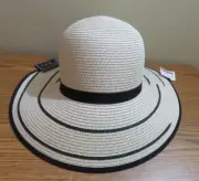 MAGID WIDE BRIM CREAM BLACK SUN HAT PACKABLE FOLDABLE STRAWLIKE ONE SIZE NWT