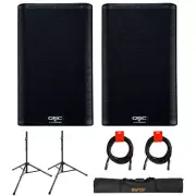 QSC K8.2 Active 8" PA System (Pair) w/ Speaker Stand with Case & 2x XLR Cable